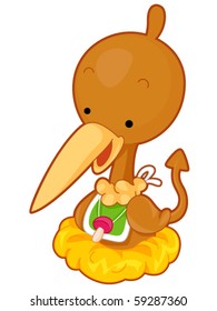 A Cute Baby Pterodactyl Wearing a Bib with a Pacifier Hanging From its Neck - Vector
