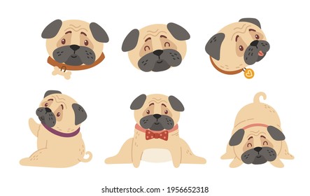 Cute baby pugs kids isolated clipart bundle