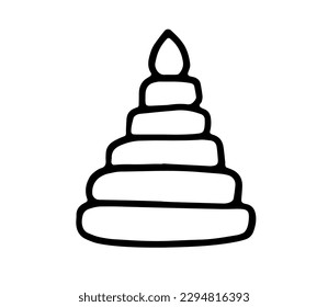 Cute baby pyramid toy. Doodle vector outline illustration