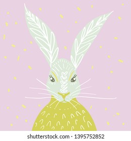 Cute baby rabbit animal , isolated illustration for children clothing, pattern. Hand drawn vector image. Perfect for phone cases design, nursery posters, postcards and other.