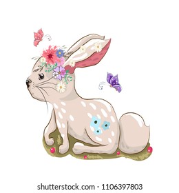 Cute baby rabbit cartoon hand drawn vector illustration. Can be used for baby t-shirt printing, fashion print design.