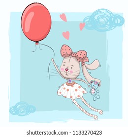 Cute baby rabbit cartoon hand drawn vector illustration. Can be used to print baby t-shirt, fashion print design, children wear, baby shower celebration, greeting and invitation card.