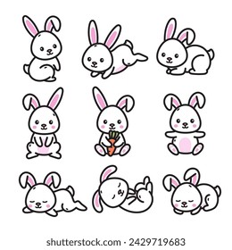 Cute Baby Rabbit Doodle Vector Illustration