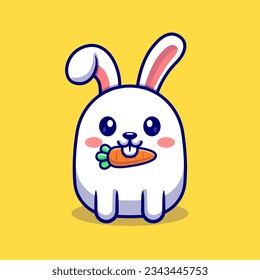 Ilustración de Icono de Vector de Caricatura Cute Conejo Bebé Comer Zanahoria. Concepto de icono de la naturaleza animal Vector Premium aislado. Estilo de dibujo plano