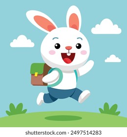 cute baby rabbit goes to school happy face 2