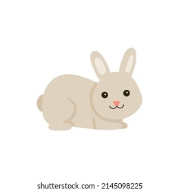Cute baby rabbit or hare pet for Easter design. Animal bunny in cartoon style. Rabbit lie. Vector illustration