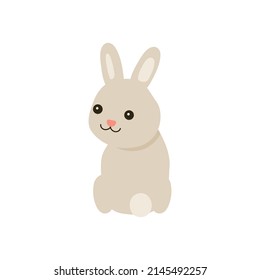 Cute baby rabbit or hare pet for Easter design. Animal bunny in cartoon style. Rabbit sit back view. Vector illustration