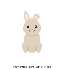 Cute baby rabbit or hare pet for Easter design. Animal bunny in cartoon style. Rabbit sit. Vector illustration