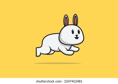 Cute Baby Rabbit Jumping cartoon vector illustration. Animal nature icon concept. Funny furry white hares, Easter bunnies jumping vector design with shadow. Fast running zoo animal rabbit logo icon.