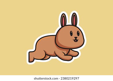 Cute Baby Rabbit Jumping Cartoon Sticker vector illustration. Animal nature icon concept. Funny furry white hares, Easter bunnies jumping sticker vector design with shadow. 