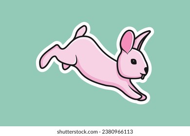 Cute Baby Rabbit Jumping Cartoon Sticker vector illustration. Animal nature icon concept. Funny furry white hares, Easter bunnies jumping sticker vector design with shadow. 