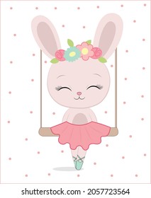 Cute Baby Rabbit Pink Flower Design Vector Baby Ballet