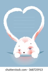 cute baby rabbit in a pocket. cartoon character. valentine card. greeting postcard