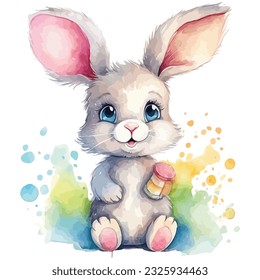 cute Baby Rabbit Watercolor Clipart