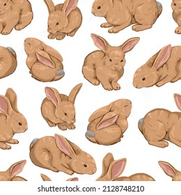 Cute baby rabbits seamless pattern. Ornament of bunnies pretty animals. Contemporary vector illustration. Modern style design for wallpaper, decor, wrap, background, textile.