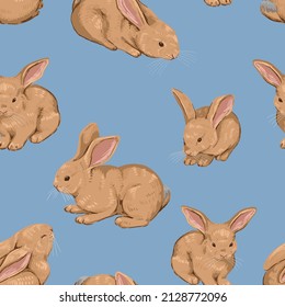 Patrón ininterrumpido de conejos pequeños. Ornamento de conejitos bonitos animales. Ilustración vectorial contemporánea. Diseño de estilo moderno para tapicería, decoración, envoltura, fondo, textil.