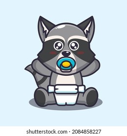 Cute baby raccoon. Cute cartoon animal illustration.