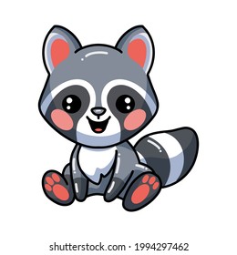 Cute baby raccoon cartoon sitting