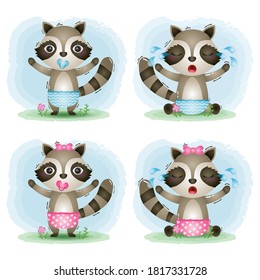 cute baby raccoon collection in the children's style