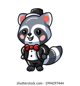 Cute baby raccoon magician cartoon