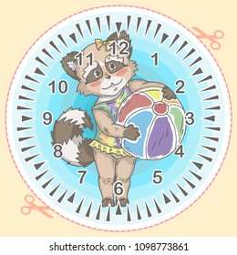 cartoon clock images stock photos vectors shutterstock https www shutterstock com image vector cute baby raccoon on clock face 1098773861