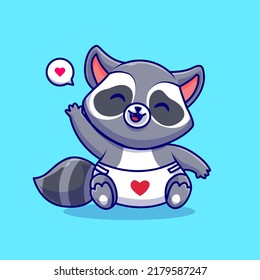 Cute Baby Raccoon Waving Hand Cartoon Vector Icon Illustration. Animal Nature Icon Concept Isolated Premium Vector. Flat Cartoon Style