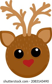 Cute baby raideer with heart nose vector illustration. Christmas deer. Wild baby animal. Winter decoration