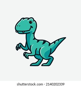 Cute Baby Raptor Cartoon Dinosaur Character Illustration Isolated