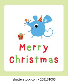 cute baby rat merry Christmas card