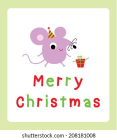 cute baby rat merry christmas card