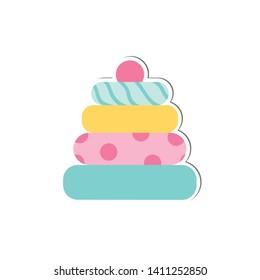 Cute Baby rattle vector isolated. Cartoon style icon of a ring toyfor the happy child. Simple object for baby shower card, birthday card background