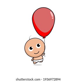 cute baby and red balloons vector design