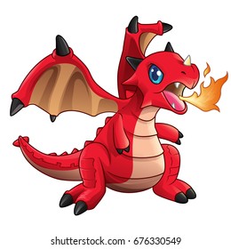 Cute baby red dragon spit fire vector