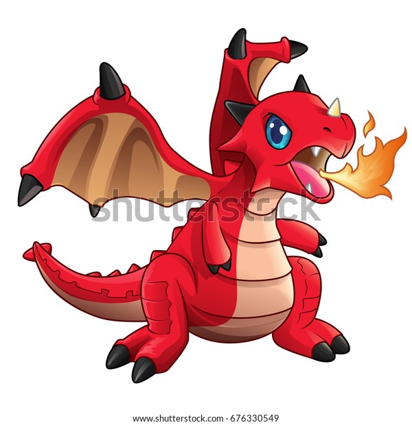 Cute Baby Red Dragon Spit Fire Stock Vector Royalty Free