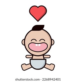 Cute baby with red heart on white background