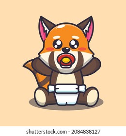 Cute Baby Red Panda. Cute Cartoon Animal Illustration.