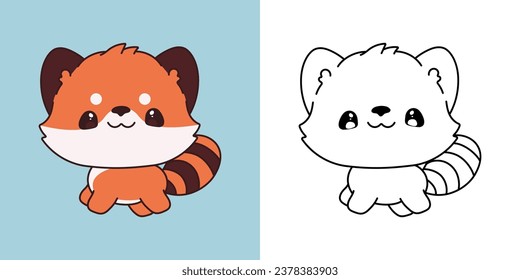Cute Baby Red Panda Clipart for Coloring Page and Illustration. Happy Clip Art Baby Animal. Happy Vector Illustration of a Kawaii Animal for Stickers, Baby Shower, Coloring Pages. 