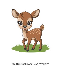 cute baby rein deer antlers animals icon vector art flat design illustrations