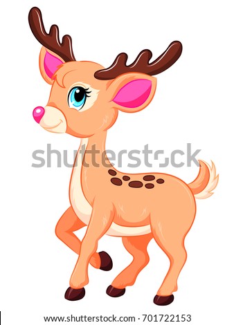 Cute Baby Reindeer Pink Nose Cartoon Stock Vector Royalty Free