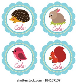 Cute baby retro-styled cards with animals. Vector illustration.