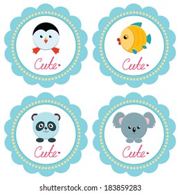 Cute baby retro-styled cards with little animals. Vector illustration.