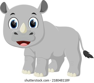 Cute baby rhino cartoon isolated on white background