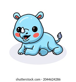 Cute baby rhino cartoon lying down