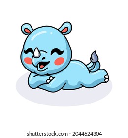 Cute baby rhino cartoon lying down