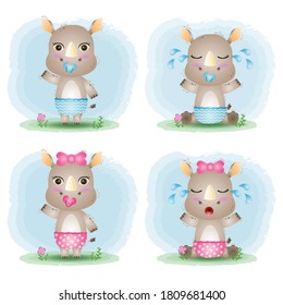 cute baby rhino collection in the children's style