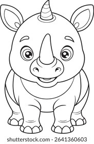 Cute baby rhino drawing made for kids and coloring fun