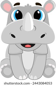 Cute Baby Rhinoceros Cartoon Character. Vector Illustration Flat Design Isolated On Transparent Background