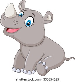 Cute baby rhinoceros sitting 