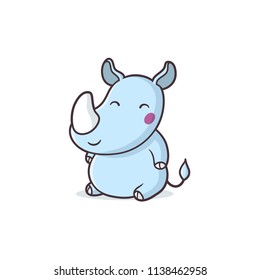 Cute baby rhinoceros vector kawaii cartoon illustration 