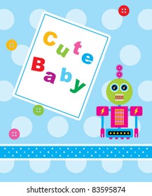 cute baby robot arrival greeting card